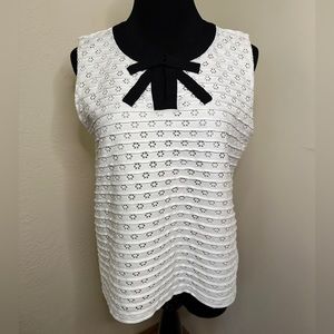 Cece Knit Bow Eyelet Layered Top Size Large